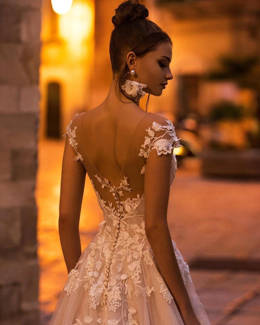 Boho Sheer Off-Shoulder Lace A-Line Wedding Dress
