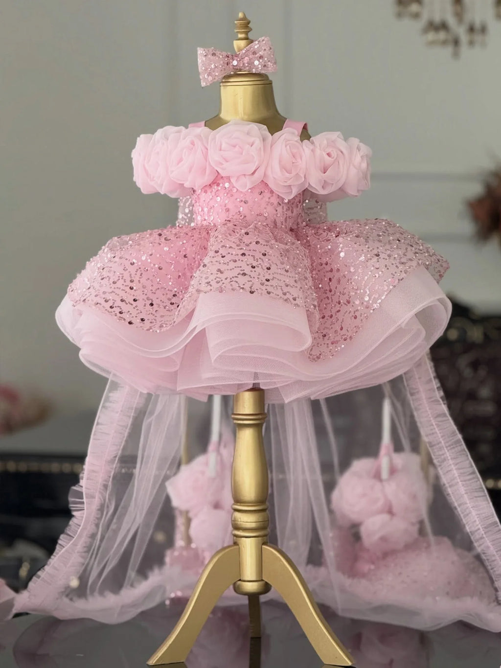 Custom Flower Girl Dress for Wedding Birthday Party Pageant Formal Kids Toddler Little Girls Bridesmaid Gown with 3D Rose