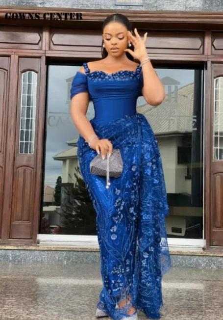 Fabulous Brown Lace Evening Dresses African Traditional Wedding Bride Dress Luxury Beads Lace Birthday Dress Asoebi Costomized