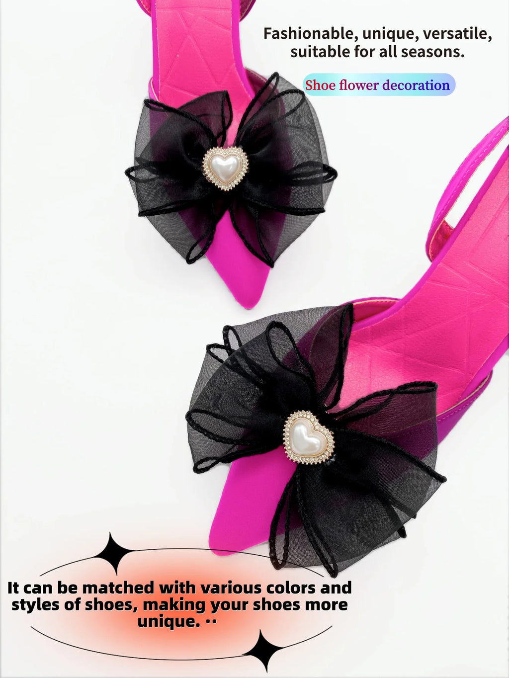 1 pair of new bride shoes white big bow women's shoe buckle DIY detachable daily all matching slimming satin shoes flower shoe c