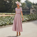 Pale Pink Mother of the Bride Dress for Weddings Short Sleeves Women's Wedding Guest Gowns A Line Beading Scoop Formal Part Gown