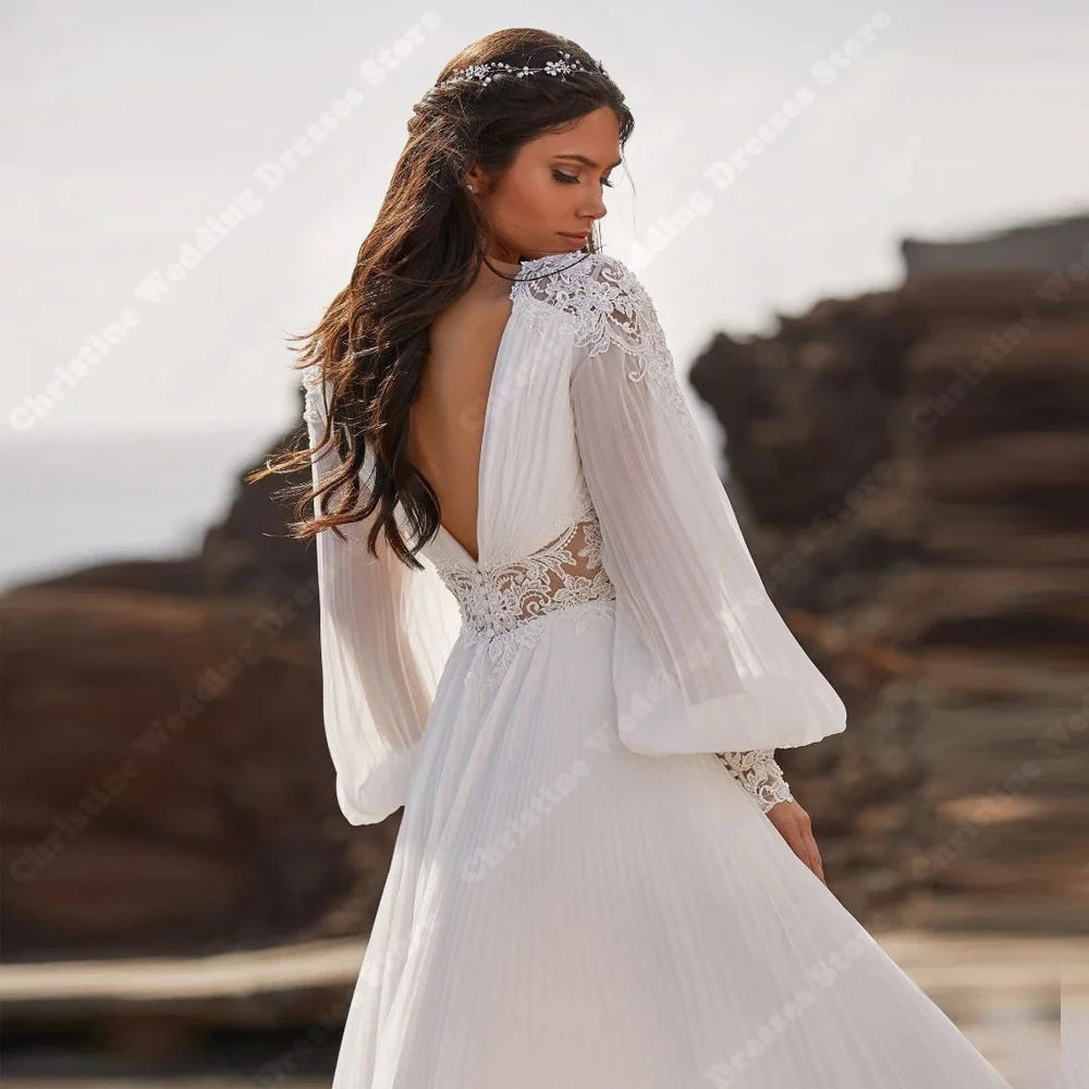 Deep V Printed Lace Backless Mermaid Wedding Dress