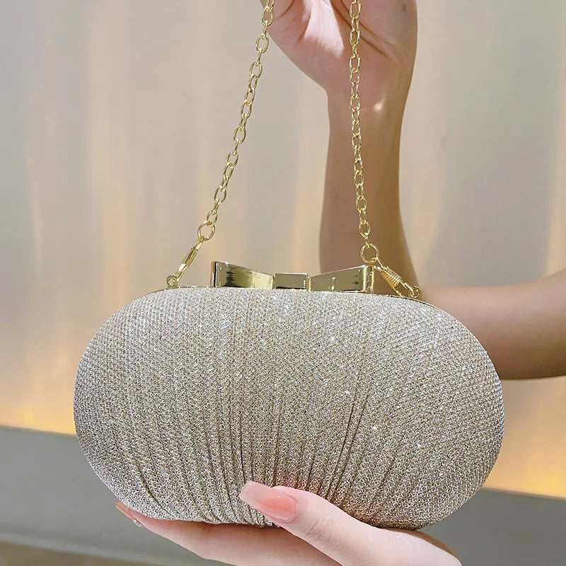 Wedding Bridal Clutch Handbag Rhinestones Clutch Elegant Egg Shoulder Bags Shape Banquet Clutch Purse For Party Girl Women