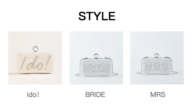 Pearl BRIDE Clutch Purse White Rhinestone Shoulder Handbags Bridal Wedding Evening Bag Ladies Party Decoration MRS Gift Present