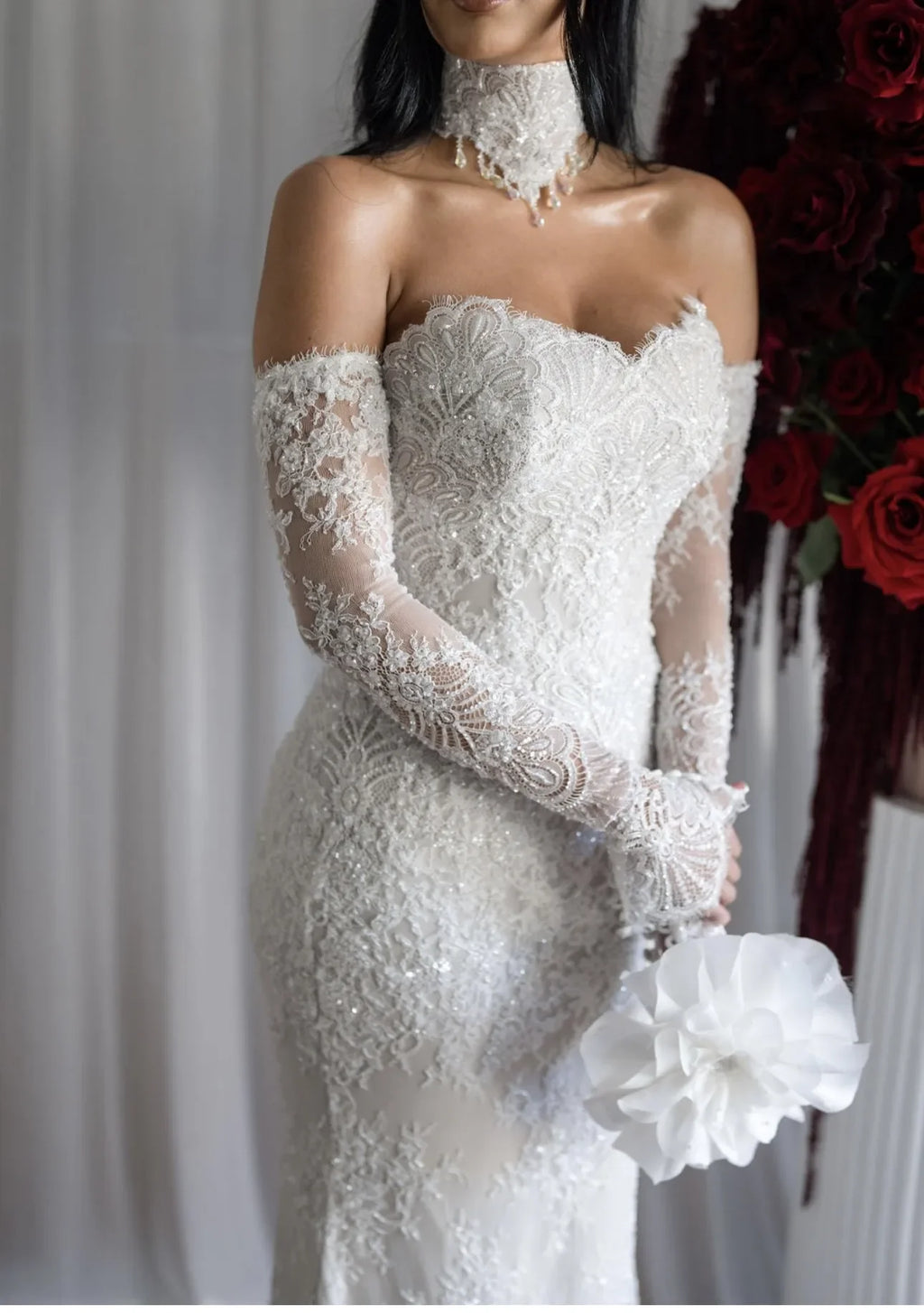 Sweetheart Lace Mermaid Wedding Dress with Detachable Train