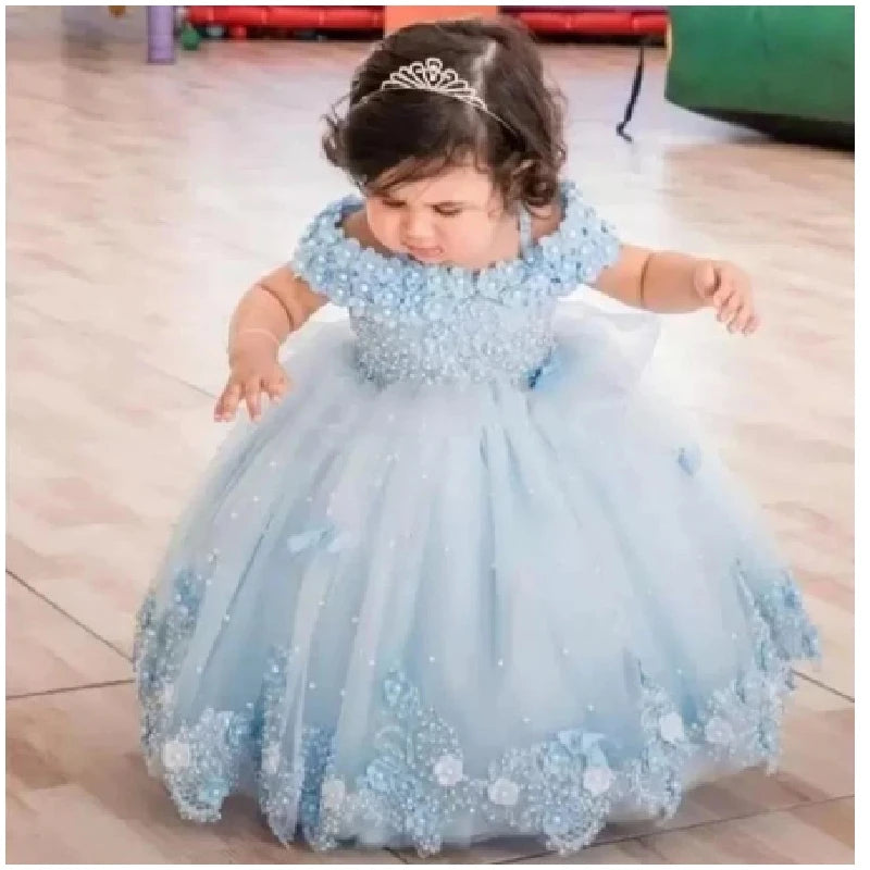 Off-Shoulder Pearl Lace Baby Dress
