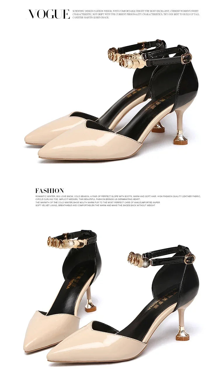 2025 Zapatos De Mujer Women Fashion Sweet Pointed Toe Buckles Strap Stiletto Heels Lady Cool Red Party Heel Shoes White Heels