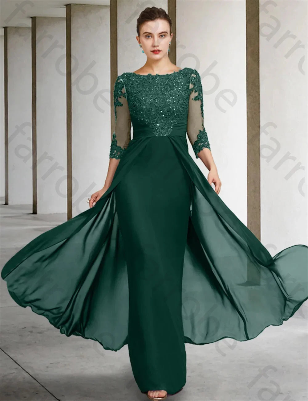 Customized Mother of The Bride Dresses Classic Wedding Party Dress Lace Appliques 3/4 Length Sleeve Floor Length for women Gown