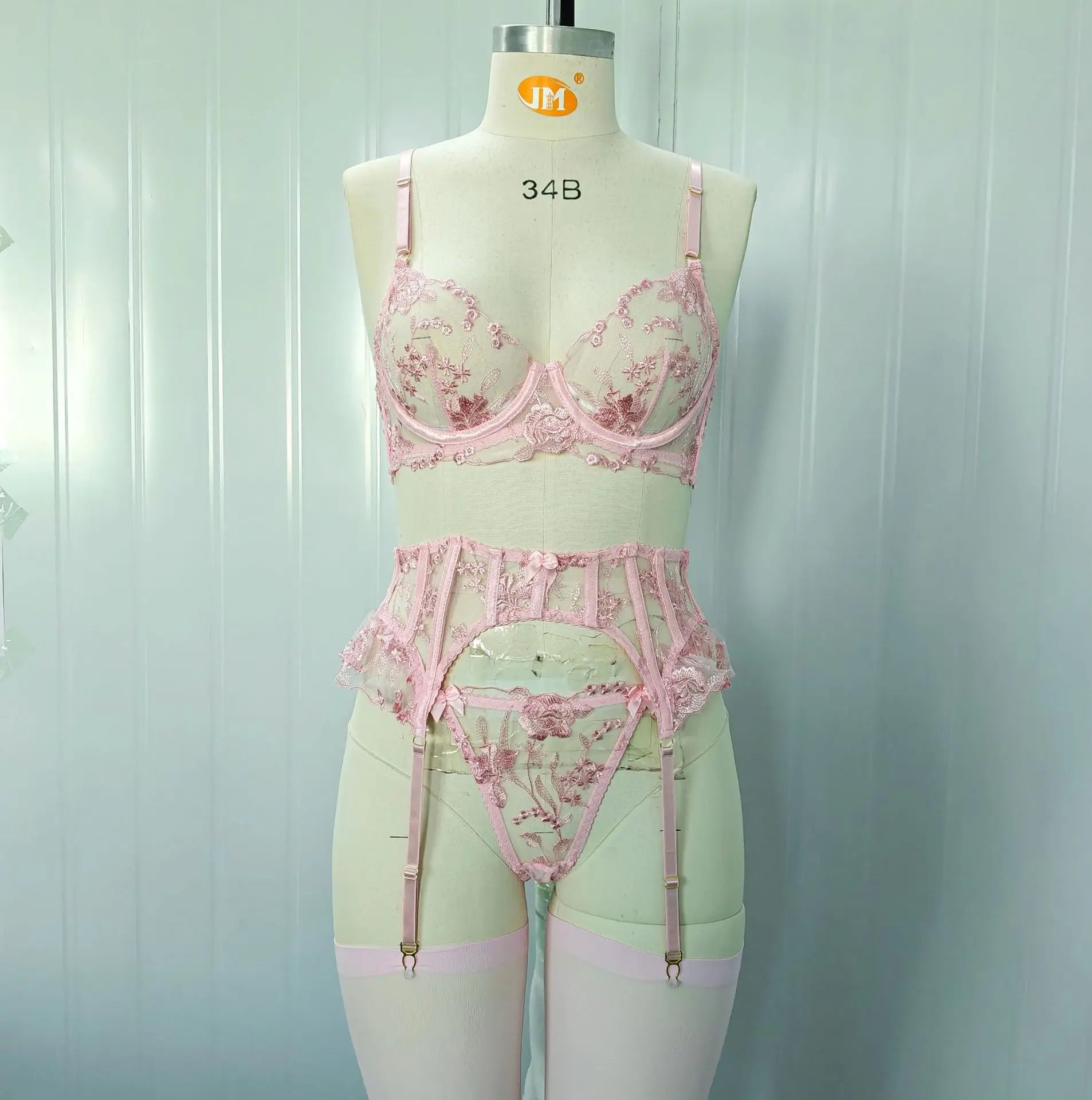 Women Lingerie Set Sheer Mesh Babydoll Lace Garter Belt Suspender Sexy Transparent Nightwear Valentine Day Bridal Honeymoon Suit