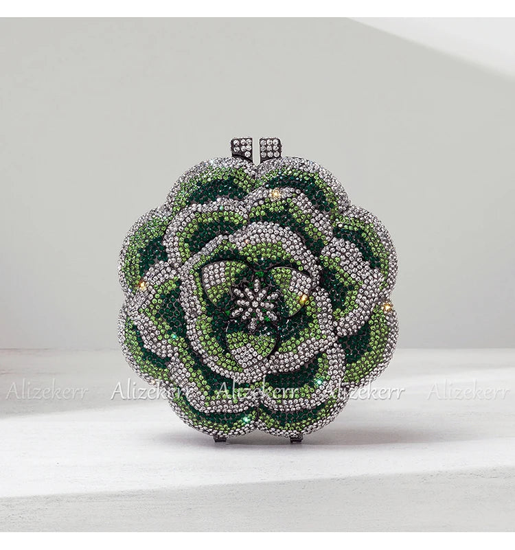 Rose-Shaped Crystal Bridal Clutch
