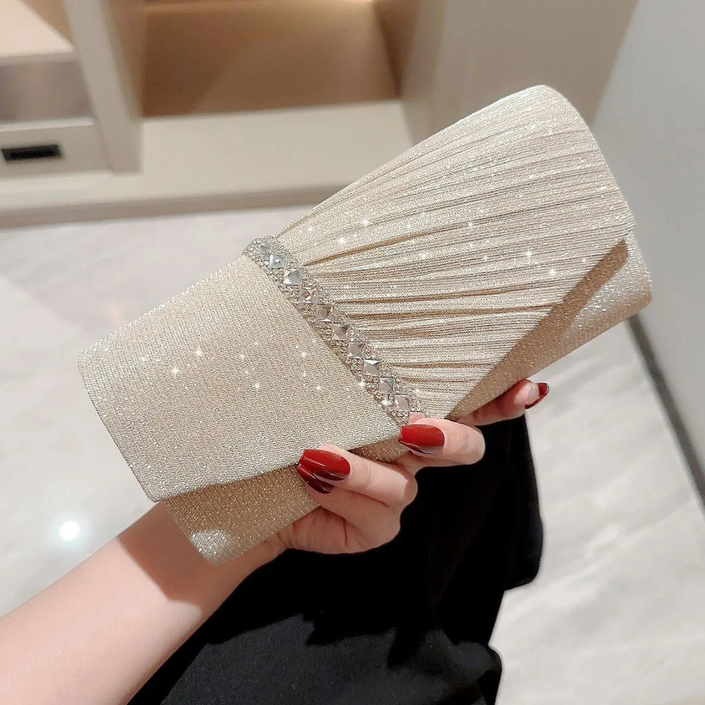 Women's Wedding Clutch Bag Luxury Rhinestone Bow Handbag Banquet Evening Party Purse Chain Diagonal Shoulder Bags For Women