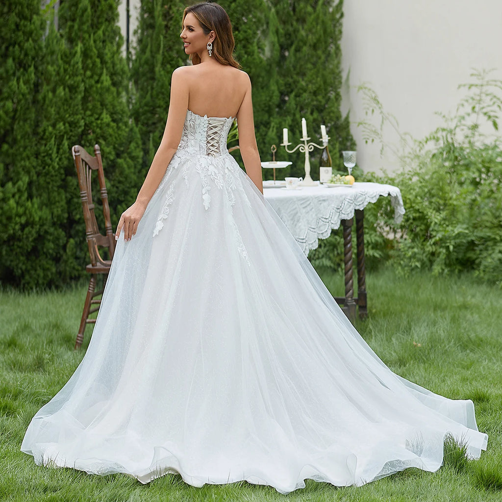 Elegant Lace Wedding Dresses for Women 2024 Sleeveless Deep V-Neck Sparkly Bridal Gowns Sweetheart Wedding Gown for Women Luxury