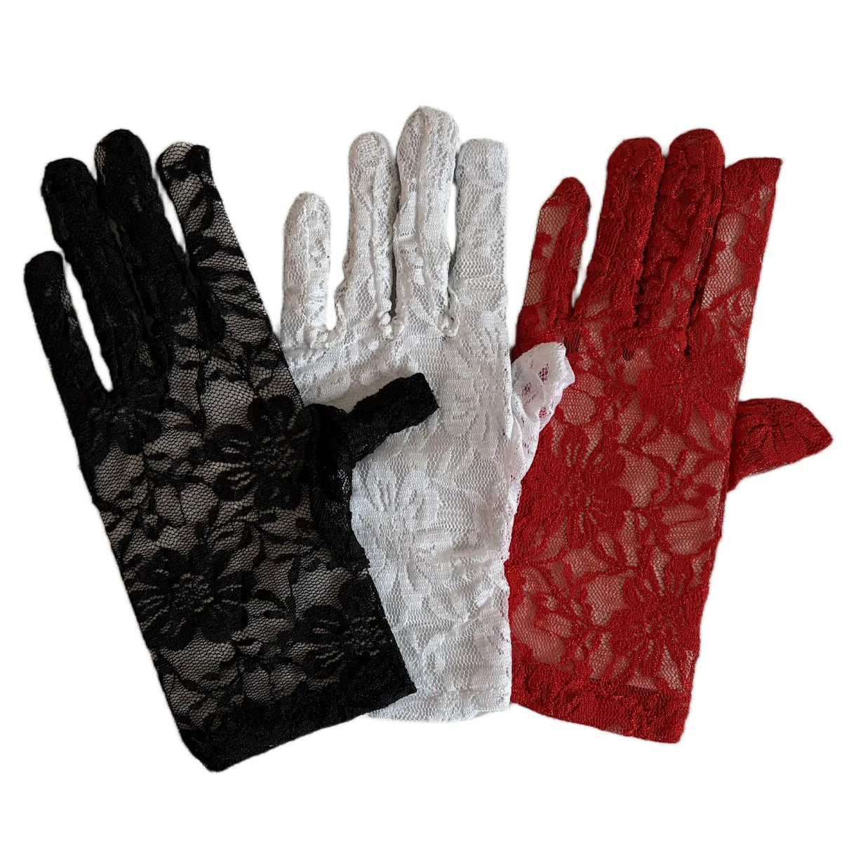 Short Printed Tulle Lace Bridal Gloves