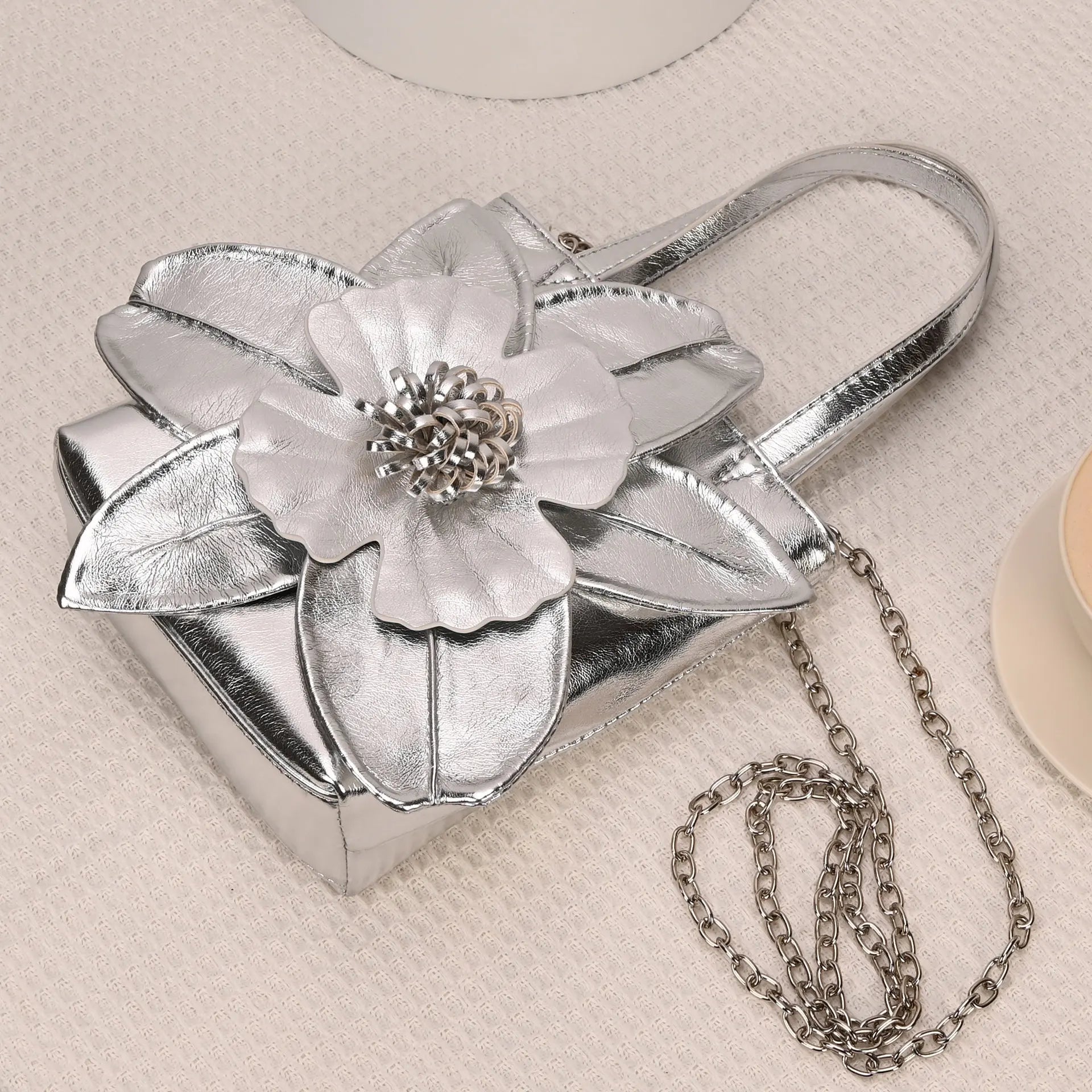 3D Floral Soft PU Leather Women Bucket Handbag Wedding Purse Dress Party Evening Bridal Clutch Bag