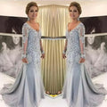 2024 Mermaid Mother Of The Bride Dress Long Sleeve Beaded Tulle Satin Groom Mother Dress Plus Size Wedding Party Guest Gown