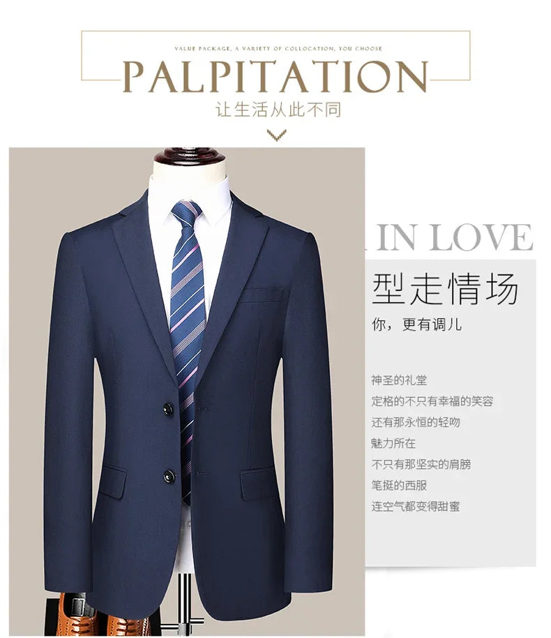 Suit  (Blazer+ Trousers) Men's Casual Formal Business Gentleman Solid Color Hosting Four Seasons Slimming Wedding Fashion Suit