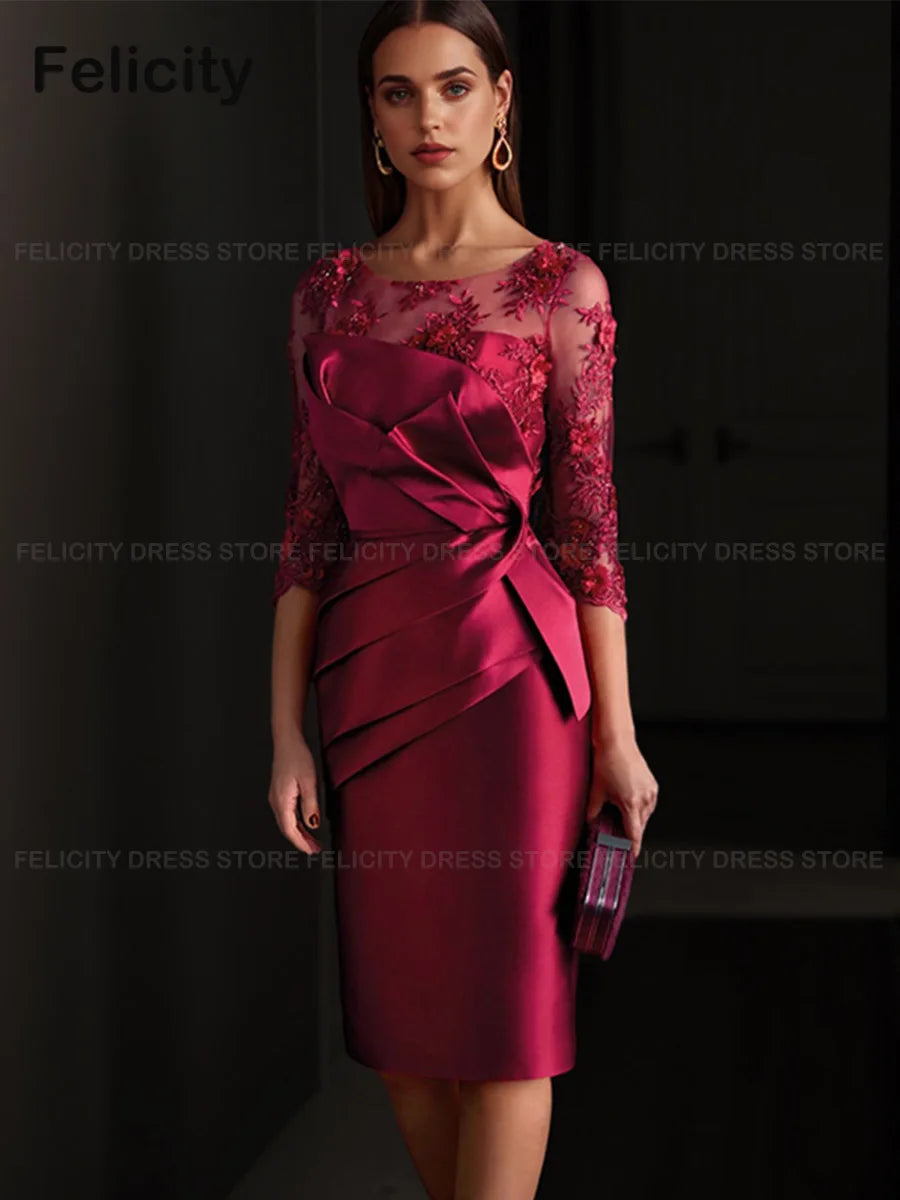 Illusion Neck Satin Mother of the Bride Dress