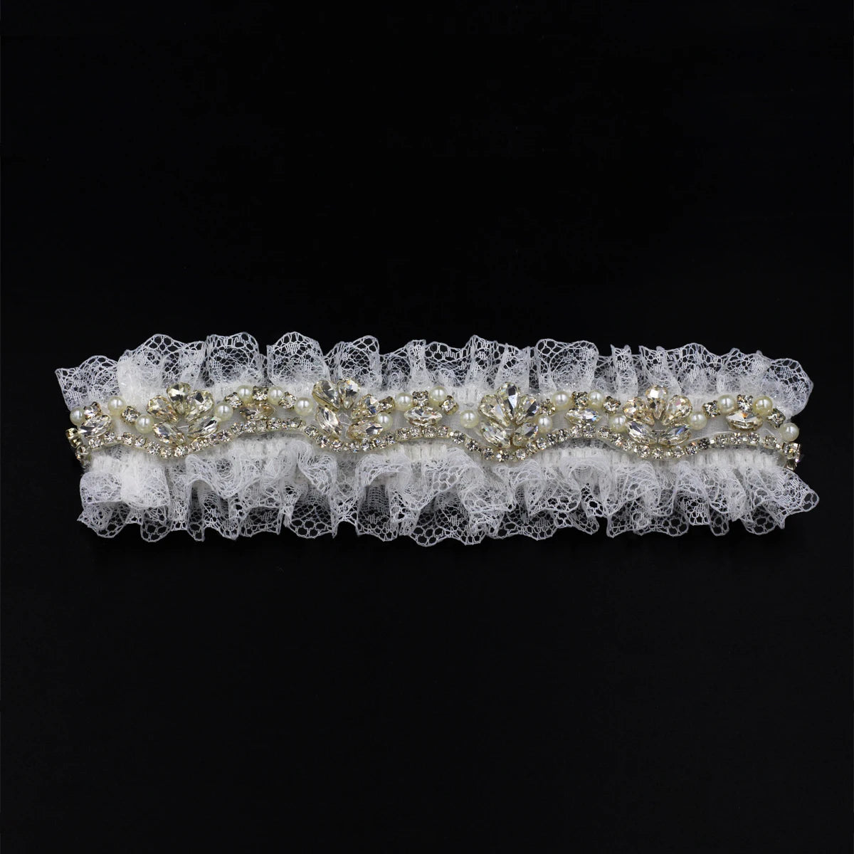 LR038 Exquisite Wedding Bridal Garter Shiny Crystal Pearls Ruffled Brides Bridesmaid Handmade Leg Ring Ladies Sexy Small Gifts