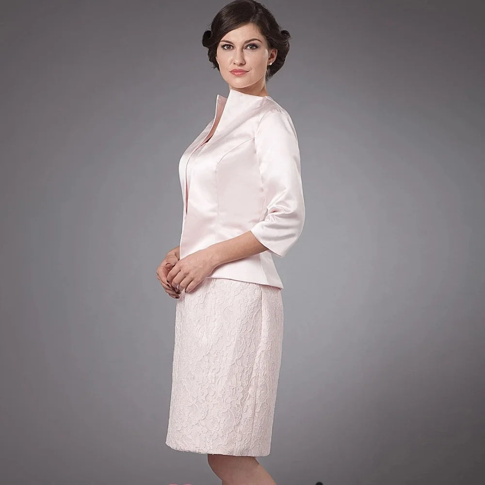 Customized Mother of the Bride Dress Elegant Women Applique Dress Two Pieces Knee Length Wedding Party Gown Vestido Invitada Bod