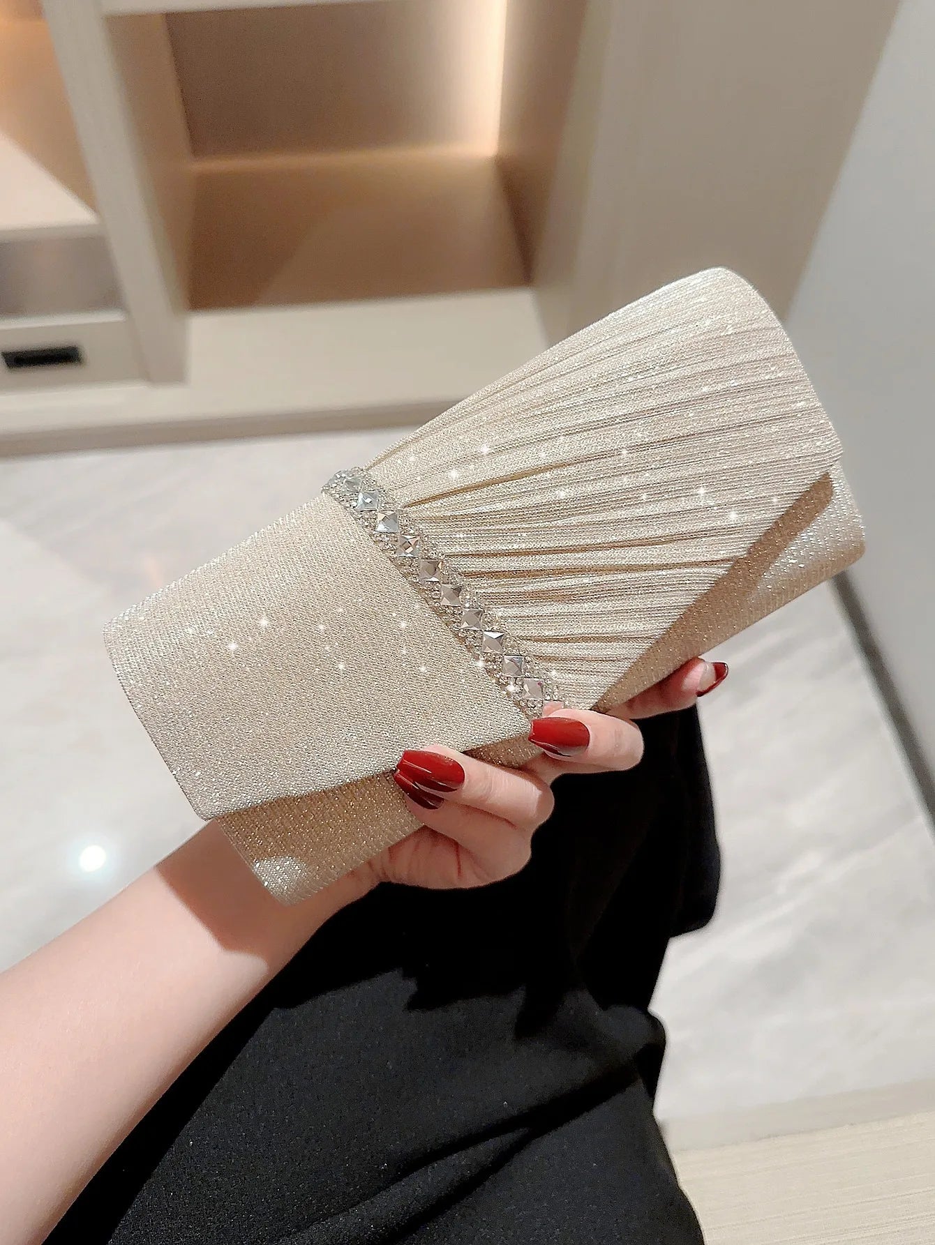 Women's Wedding Clutch Bag Luxury Rhinestone Bow Handbag Banquet Evening Party Purse Chain Diagonal Shoulder Bags For Women