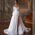 Simple Satin Side Slit Wedding Dress Elegant Sweetheart Long Sleeves Bridal Gowns Customized A-Line Ruched Vestido De Novia