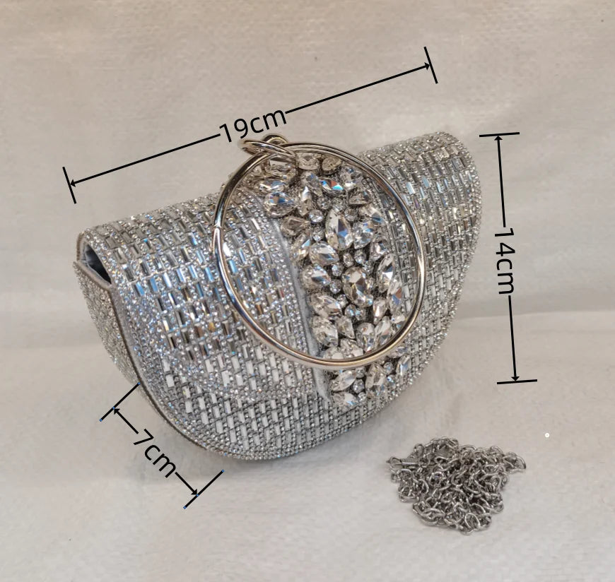 Pretty Rhinestone Clutch Evening Bag Women Wedding Party Purse Evening Banquet Round Bag European Exquisite Bridal Purse Para