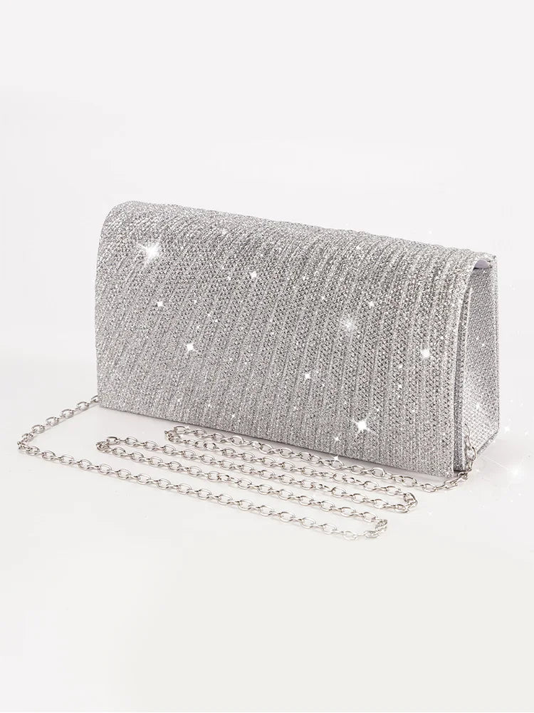Women's Evening Shoulder Bag Bridal Clutch Party Prom Wedding Envelope Handbag Glitter Shiny Purses Sling Dating Dressy Bag