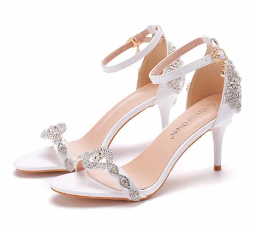 New Wedding Shoe Buckle with Pearl Sandals for Women's Sexy Open toed Party Nachtclub Stripping Shoes Steel Pipe Dance Shoes