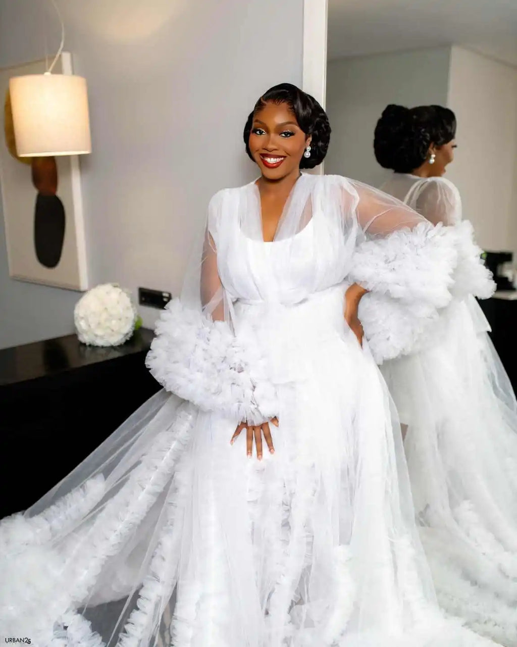 White Bridal Dress Ruffles Puffy Tulle Maternity Dresses for Photoshoot Women Bridal Robe Pregnancy Long Sleepwear Nightwear