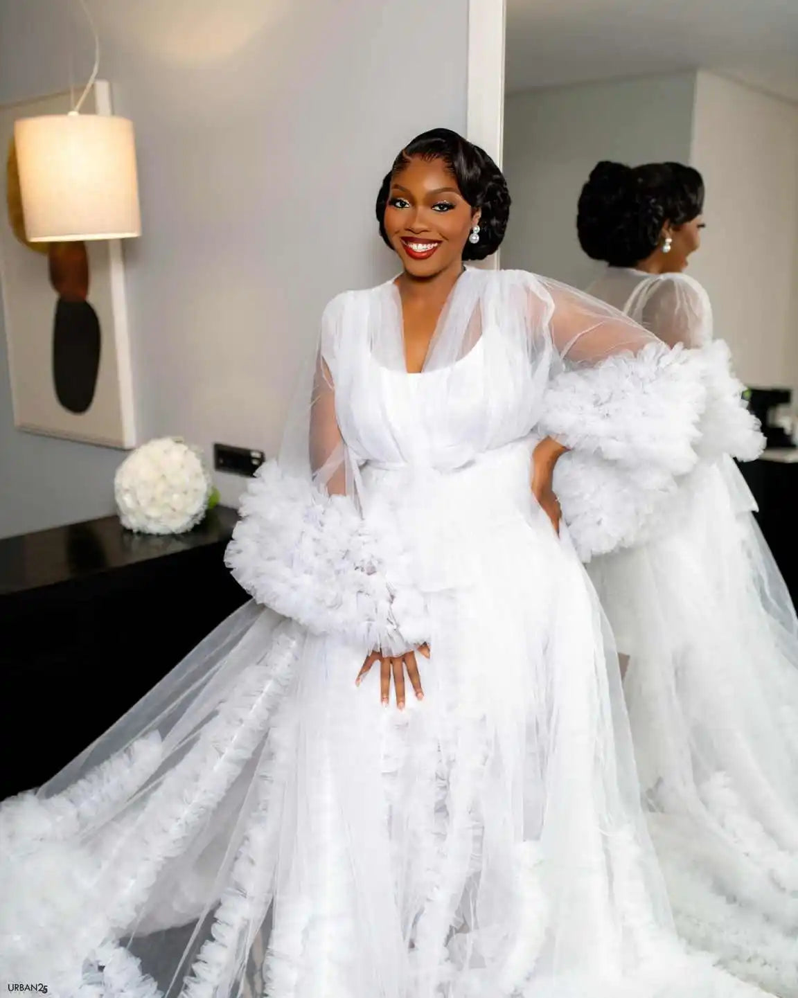 White Bridal Dress Ruffles Puffy Tulle Maternity Dresses for Photoshoot Women Bridal Robe Pregnancy Long Sleepwear Nightwear