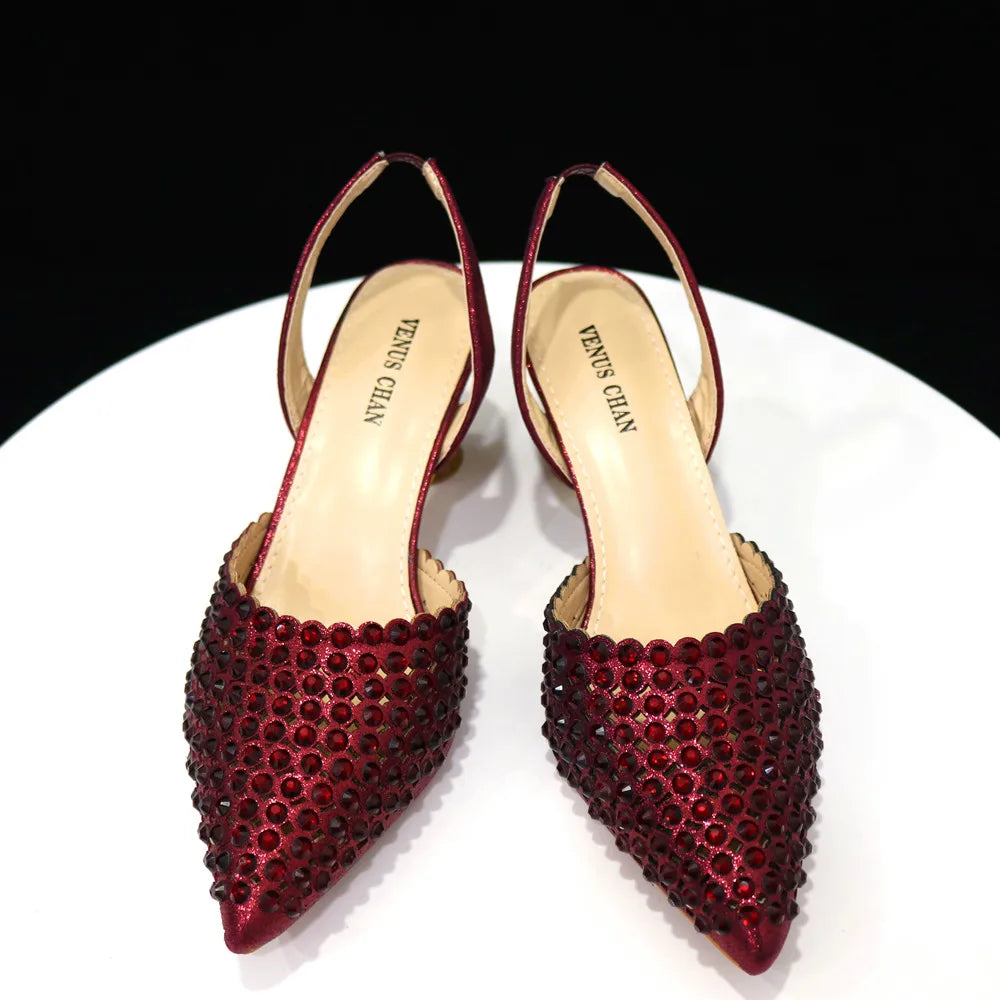 Wine Crystal Pointed-Toe Heels