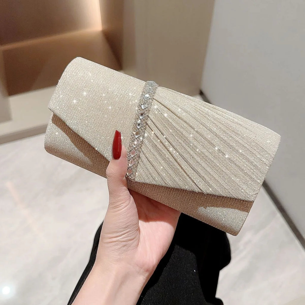Women's Wedding Clutch Bag Luxury Rhinestone Bow Handbag Banquet Evening Party Purse Chain Diagonal Shoulder Bags For Women