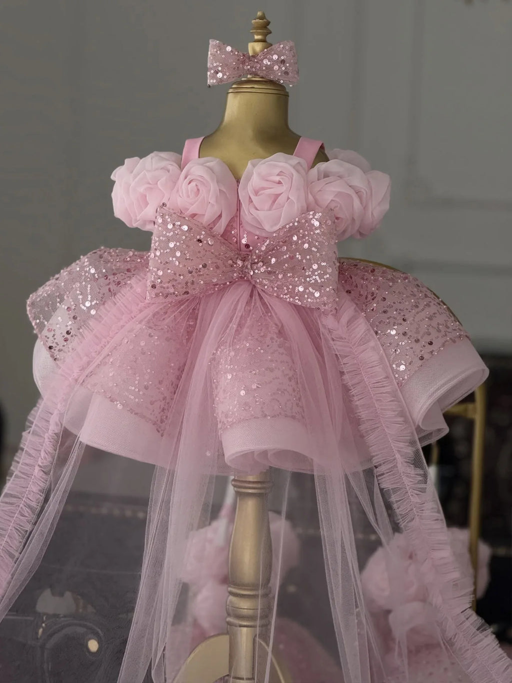 Custom Flower Girl Dress for Wedding Birthday Party Pageant Formal Kids Toddler Little Girls Bridesmaid Gown with 3D Rose