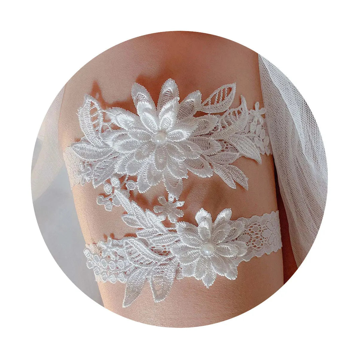 Lace Flower Thigh Ring Pearls Wedding Garter Belt Bridal Cosplay Fashion Stocking Ring