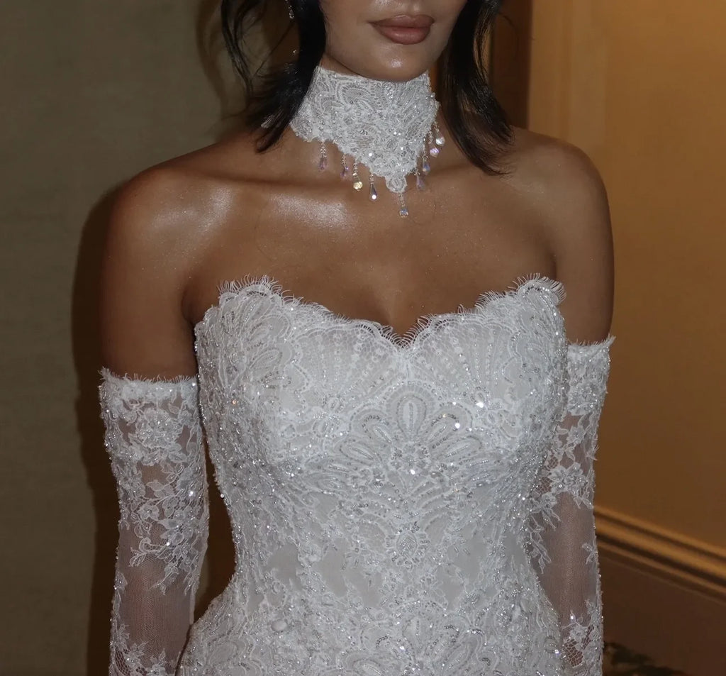 Sweetheart Lace Mermaid Wedding Dress with Detachable Train