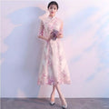 Floral Embroidered Satin Cheongsam Gown