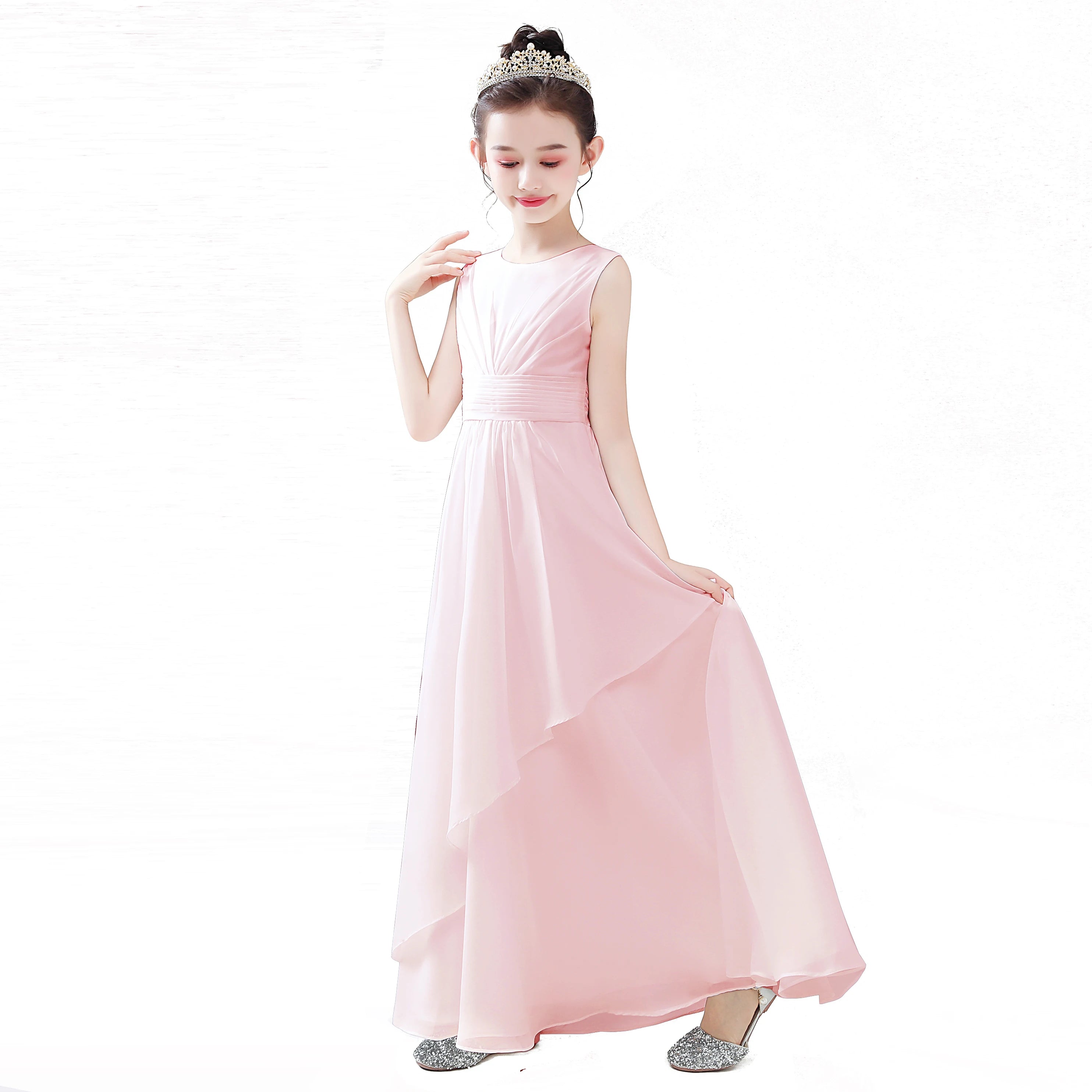 Chiffon Bow-Sash A-Line Flower Girl Dress