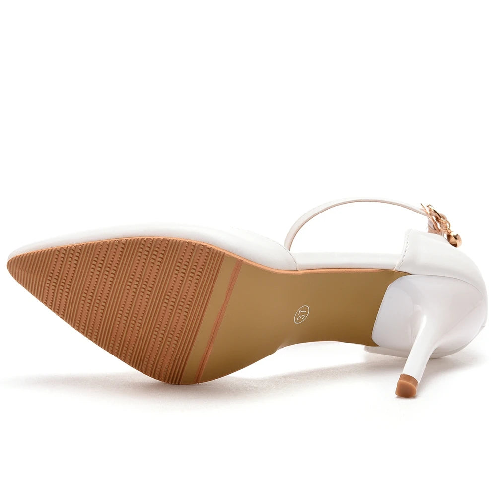 Crystal Queen Large Size Stiletto Pointed White High Heel Sandals Elegant Sweet Wedding Shoes Banquet