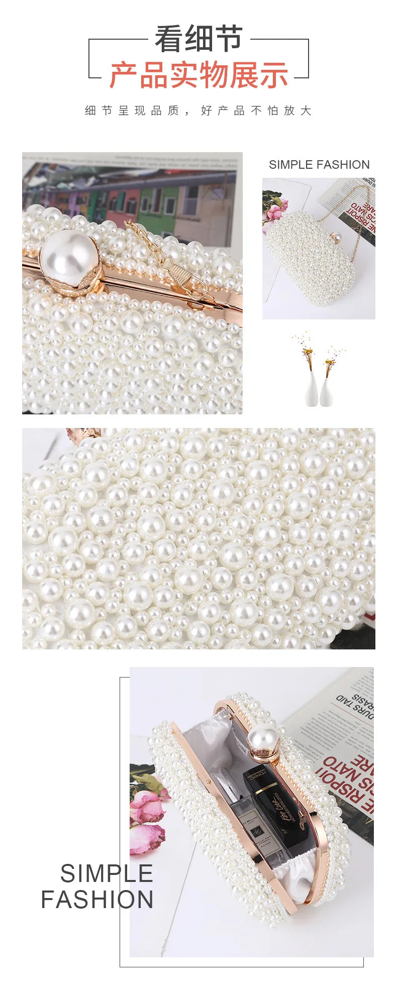 Elegant Pearl Evening Shoulder Bag Soft Small Square Purse with Lock for Women Wedding Bridal Crossbody Party