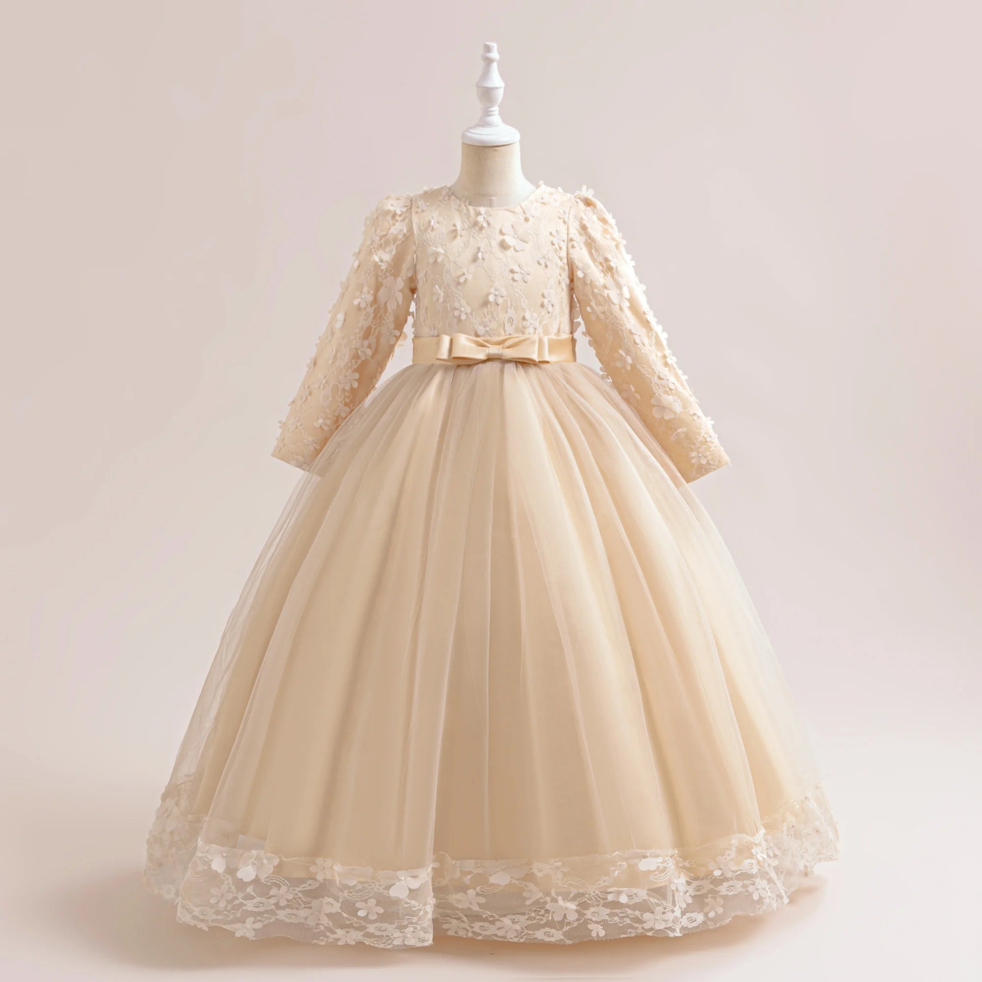 Long-Sleeve Lace Junior Bridesmaid Dress