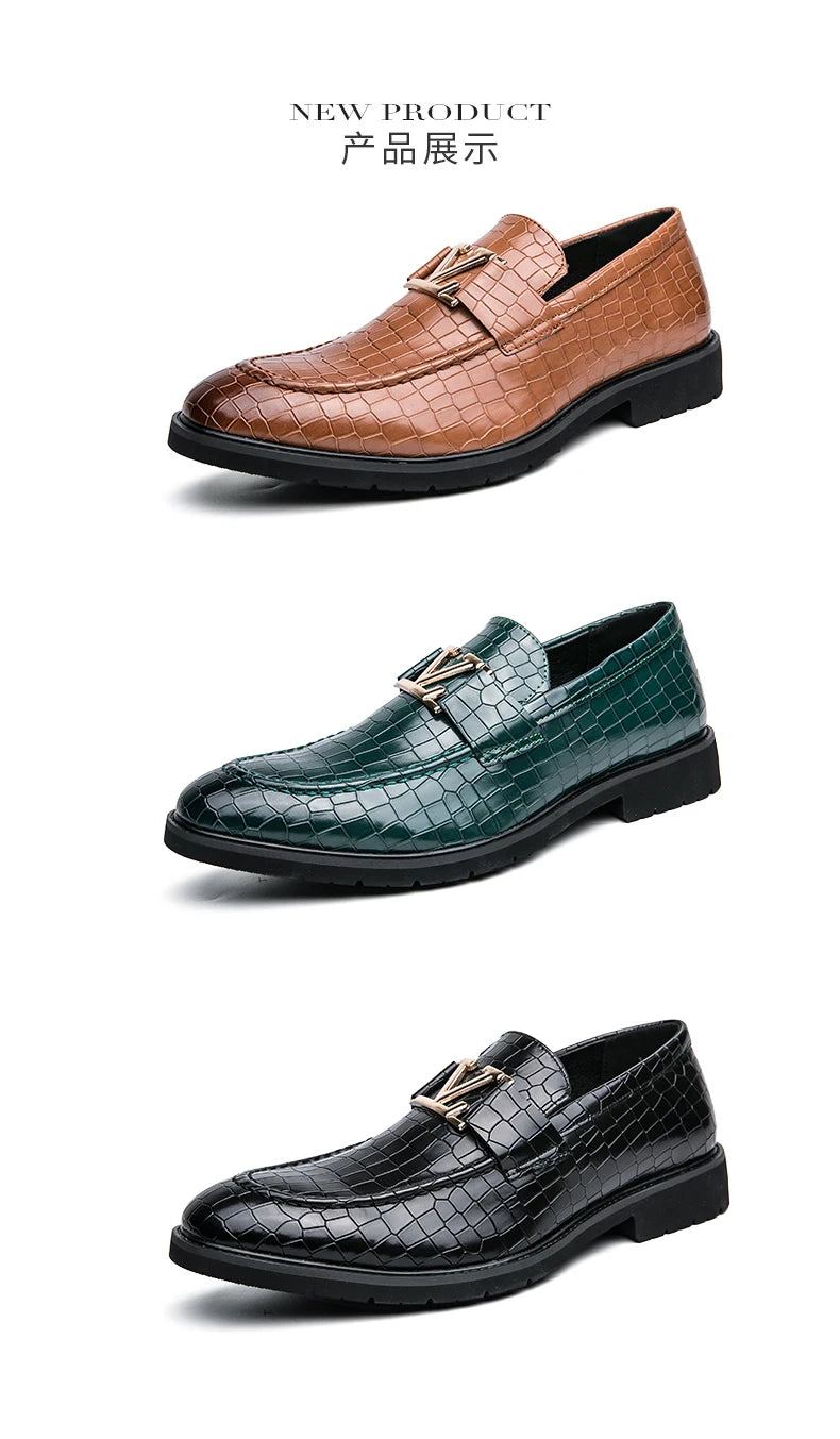 Four Seasons Men's High-end Business Formal Leather Shoes British Style Casual Fashion Texture Cover Green Size 38-47