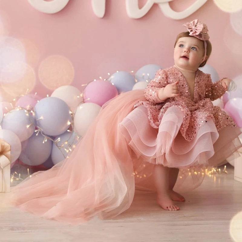 Sequined Organza Flower Girl Ball Gown