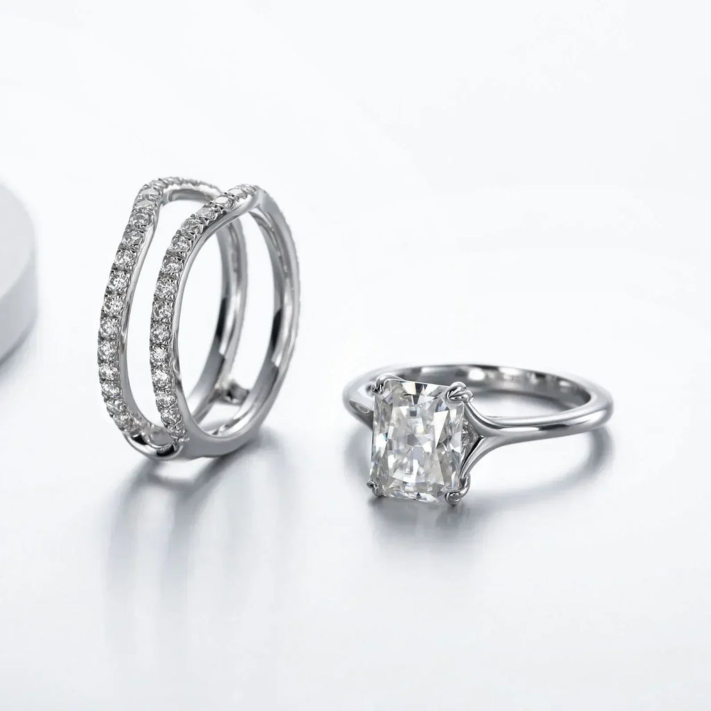 Moissanite Wedding Ring Set - 4.05cttw Radiant Cut