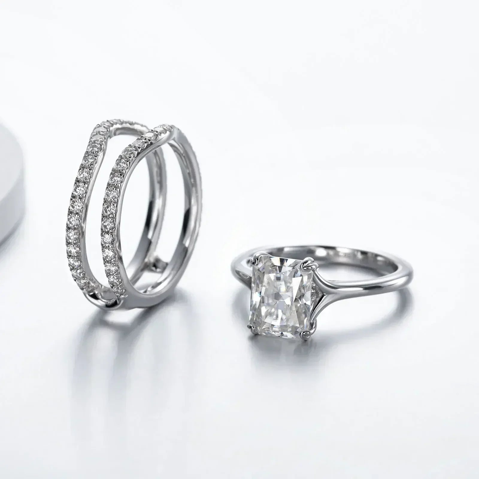 Moissanite Wedding Ring Set - 4.05cttw Radiant Cut