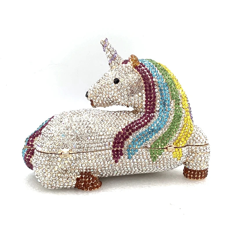 XIYUAN Luxury Unicorn Crystal Clutches Women Party Evening Bag Diamonds Purses Lady Wedding Phone Handbag Designer Bridal Purse