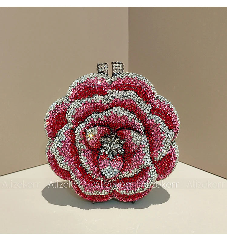 Rose-Shaped Crystal Bridal Clutch