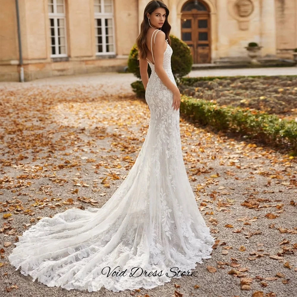 Elegant Mermaid Sleeveless Wedding Dress Exquisite Appliques Tulle Vestido De Novia Customized Backless Strapless Robe de mariée