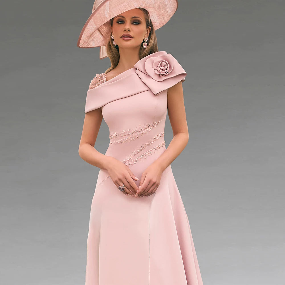 Customized Wedding Guest Dresses Asymmetrical Beading A Line Mother of the Bride Dress High Low 3D Flower Formal Party Gown Midi