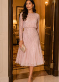 Pink Luxury Knee-length Mother of the Bride Dresses Beaded Sequins Long Sleeve Wedding Party Mother Guest Gown Customized