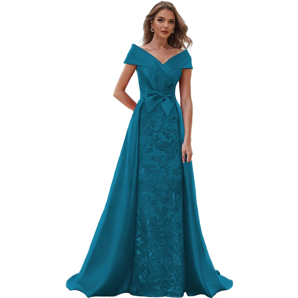 Customized Off The Shoulder Mother of The Bride Dresses for Women Wedding Guest Long Formal Dress with Bow Train 2025